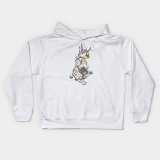 Bobtail BunnyCat: Silver-Amber Tabby (White) Kids Hoodie